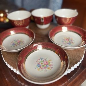 Vintage Century by Salem Set of 3 Maroon Aristocrat Teacups & Saucers